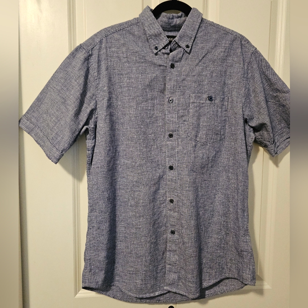 HAGGAR Men's Blue Short Sleeve Button Up Shirt White & Blue Sz M
